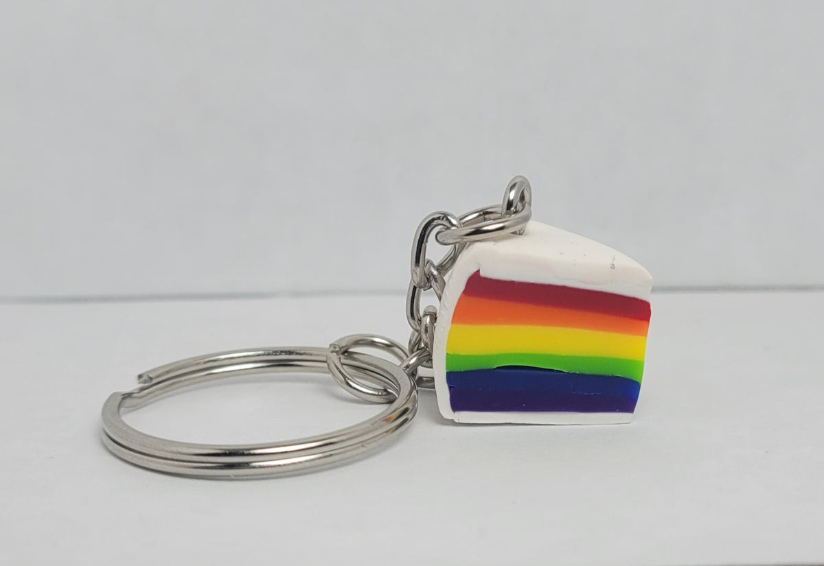 Rainbow Cake Slice Keychain